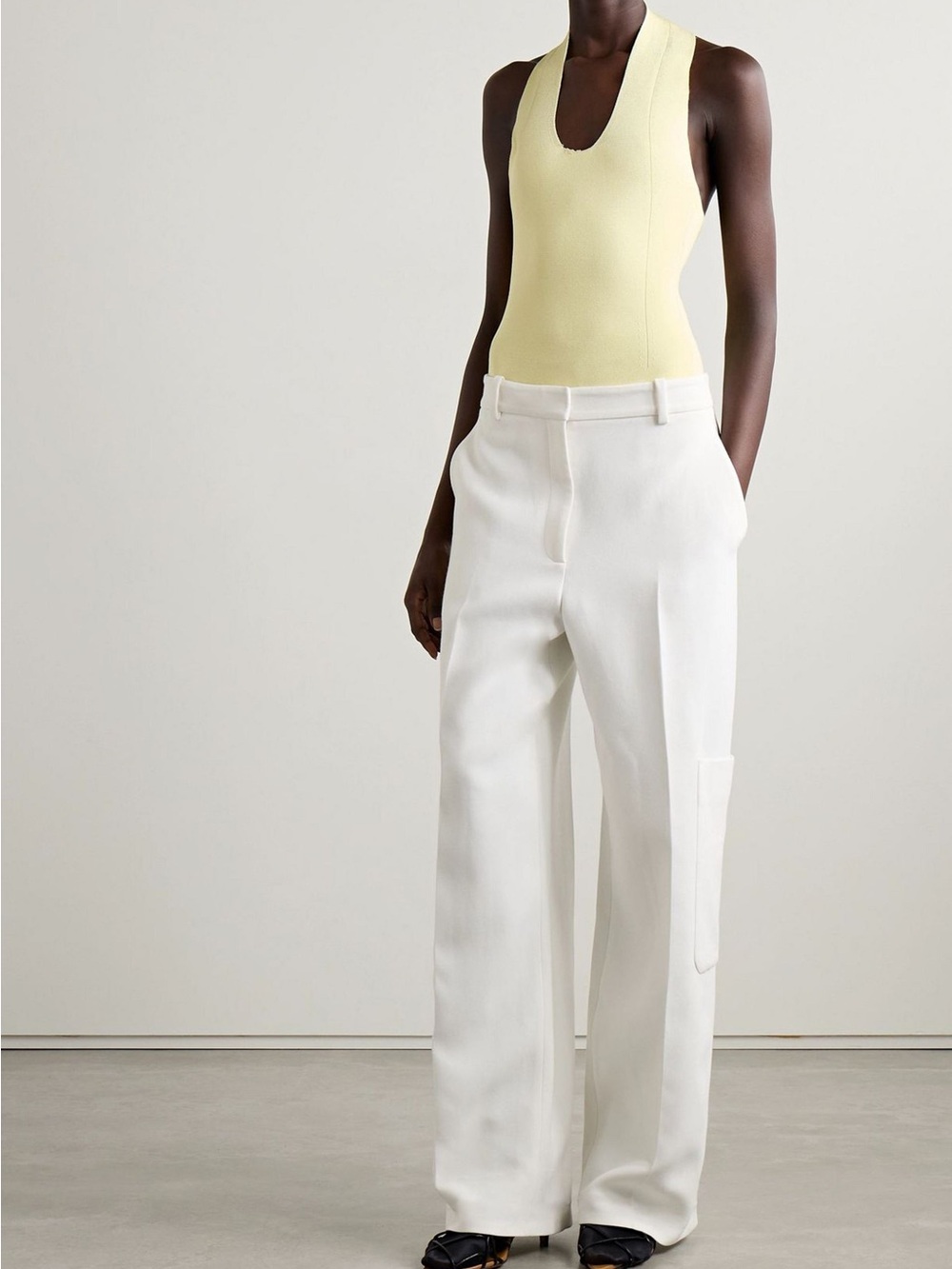 KHAITE NWT Toto Sleeveless Scoop-Neck Jersey Bodysuit in Pale Yellow
